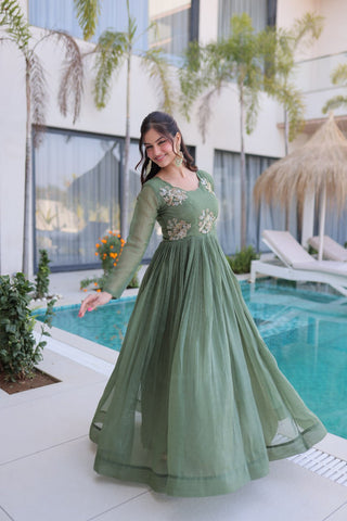 Fair Green Embroidered Gown ClothsVilla