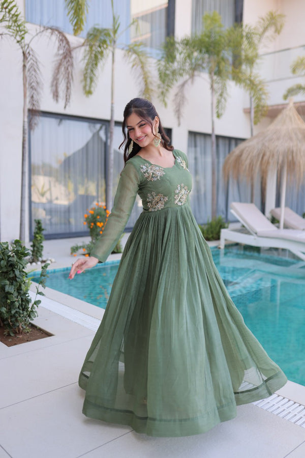 Fair Green Embroidered Gown ClothsVilla