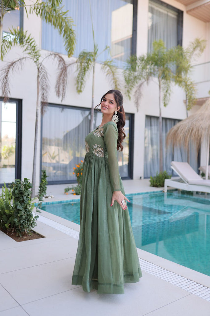 Fair Green Embroidered Gown ClothsVilla