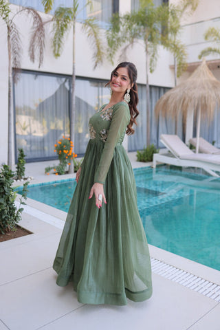 Fair Green Embroidered Gown ClothsVilla