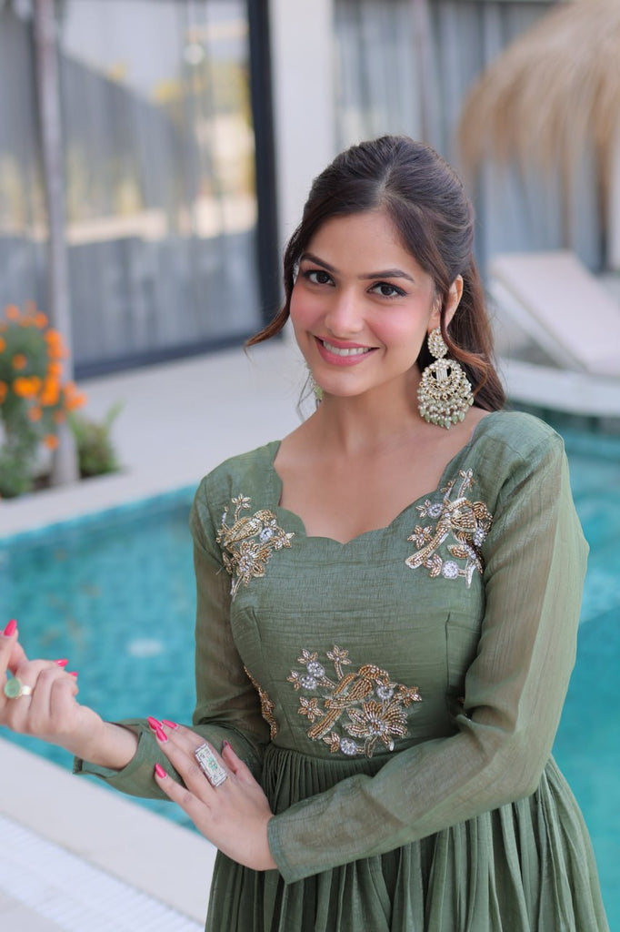 Fair Green Embroidered Gown ClothsVilla