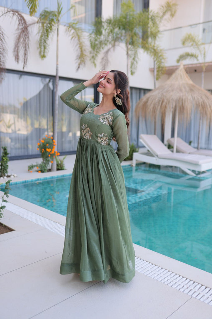 Fair Green Embroidered Gown ClothsVilla