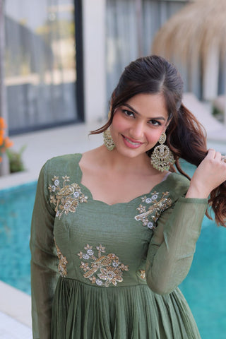Fair Green Embroidered Gown ClothsVilla