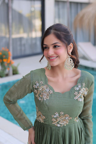 Fair Green Embroidered Gown ClothsVilla
