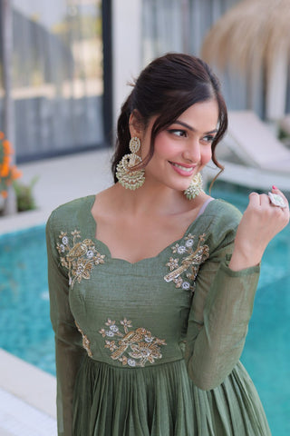 Fair Green Embroidered Gown ClothsVilla