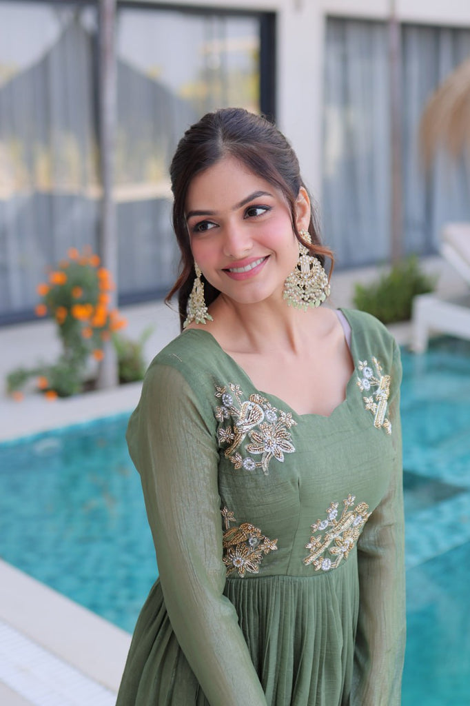 Fair Green Embroidered Gown ClothsVilla