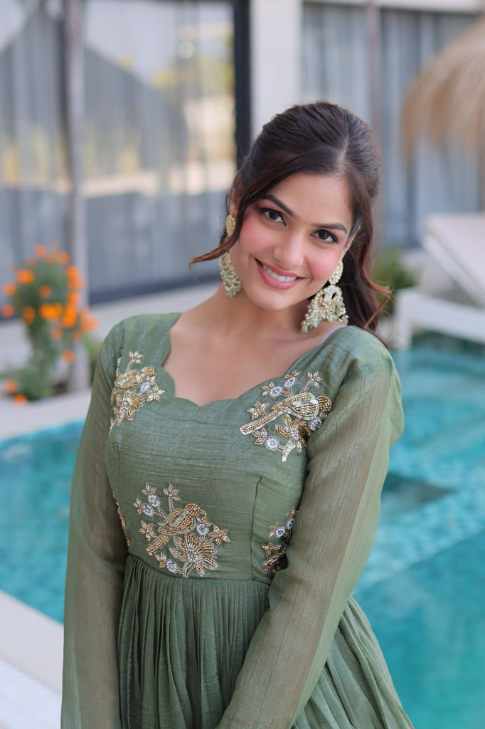 Fair Green Embroidered Gown ClothsVilla