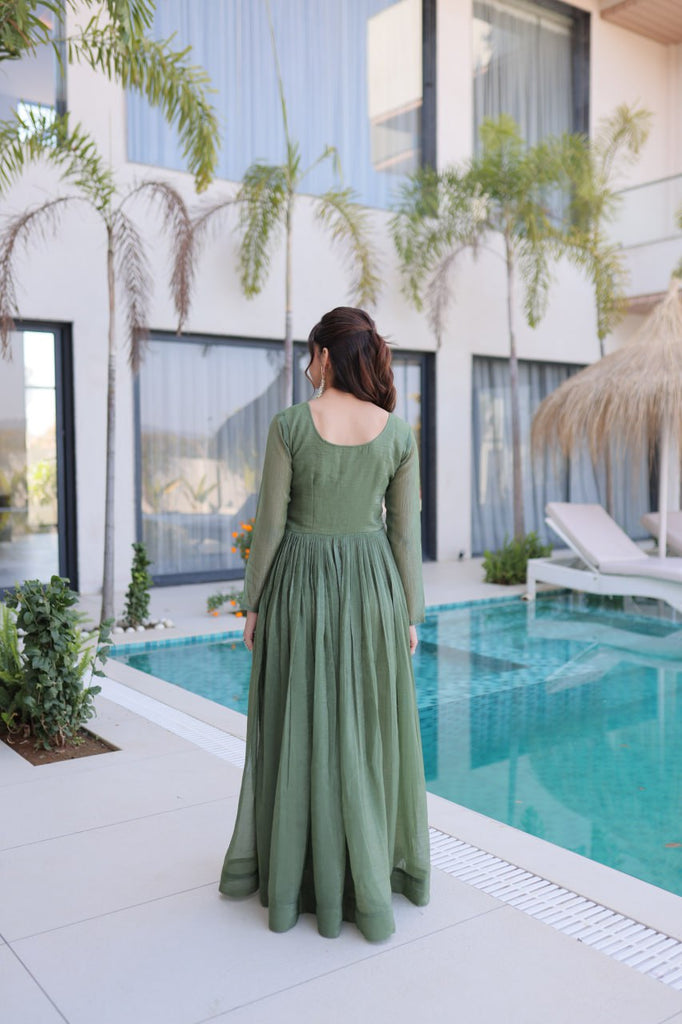Fair Green Embroidered Gown ClothsVilla