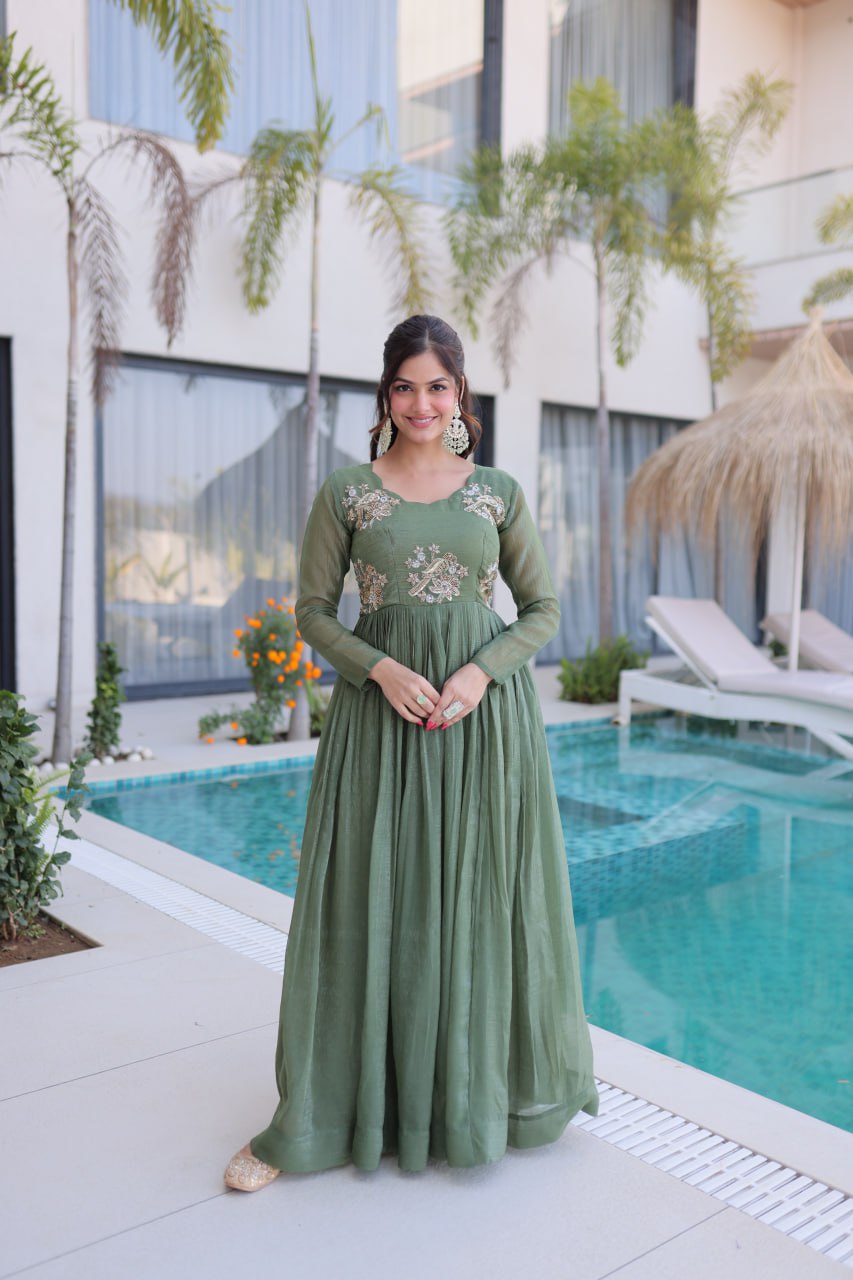 Fair Green Embroidered Gown ClothsVilla Main image