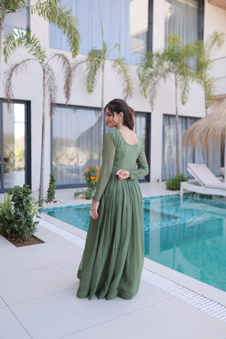 Fair Green Embroidered Gown ClothsVilla
