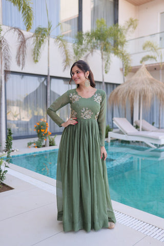 Fair Green Embroidered Gown ClothsVilla