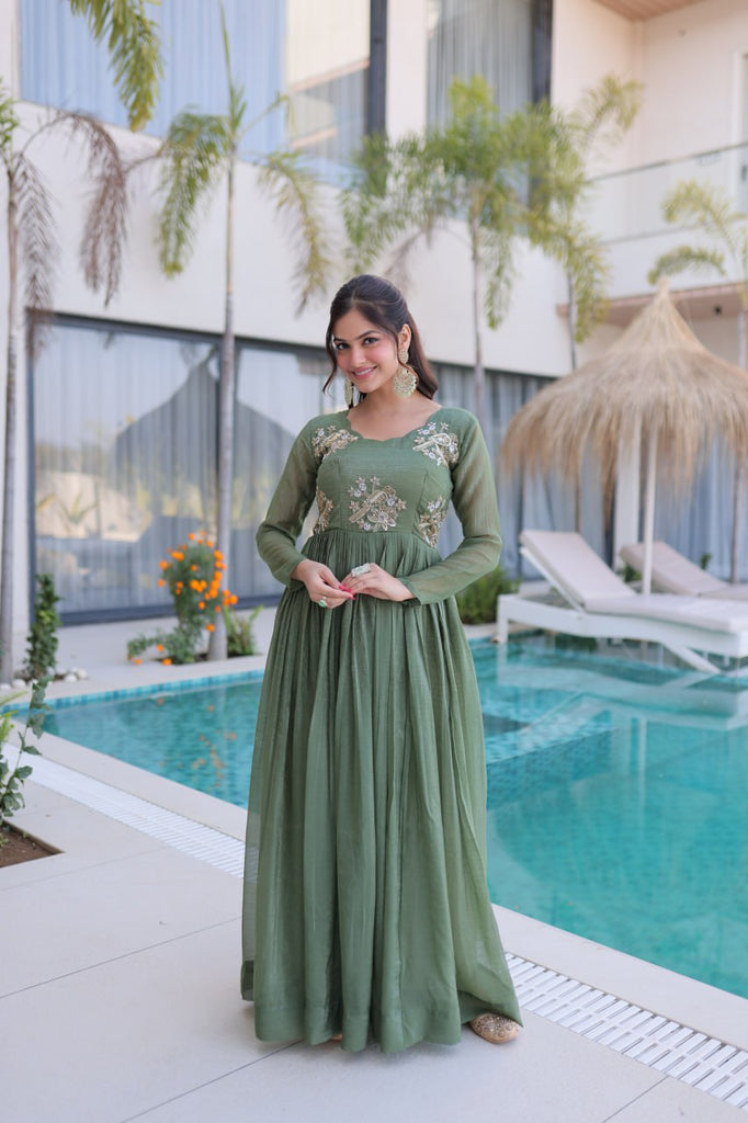 Fair Green Embroidered Gown ClothsVilla