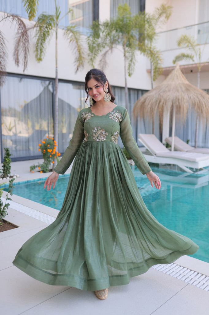 Fair Green Embroidered Gown ClothsVilla