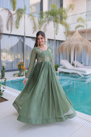 Fair Green Embroidered Gown ClothsVilla