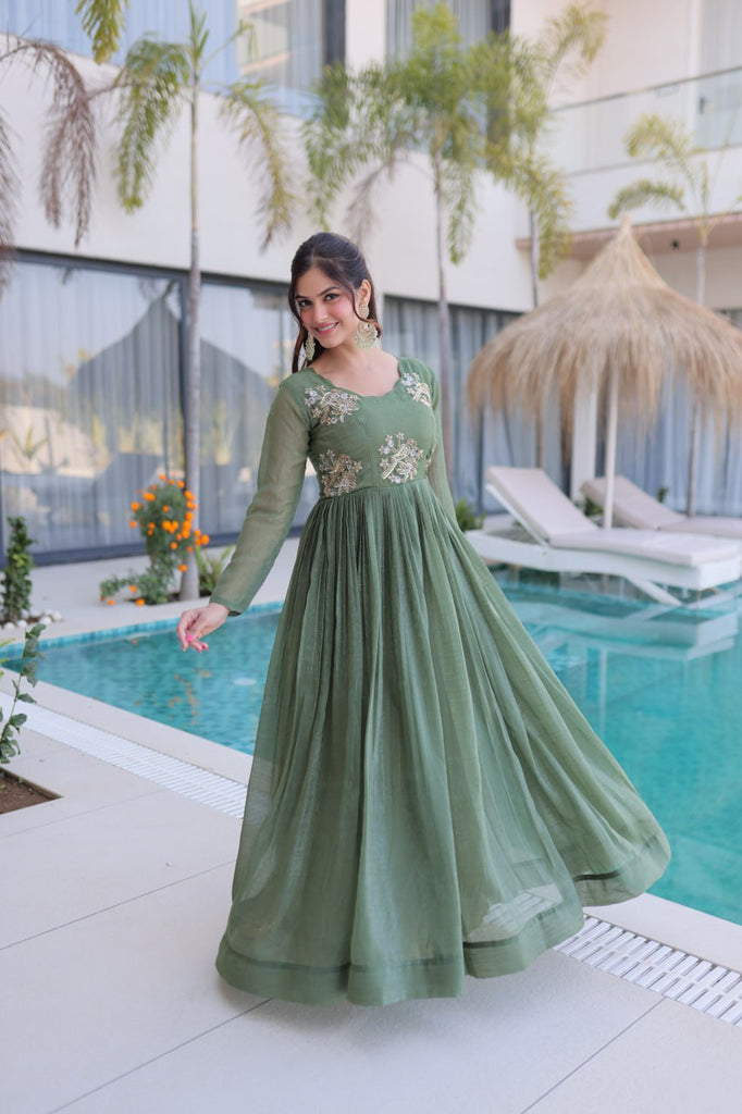 Fair Green Embroidered Gown ClothsVilla