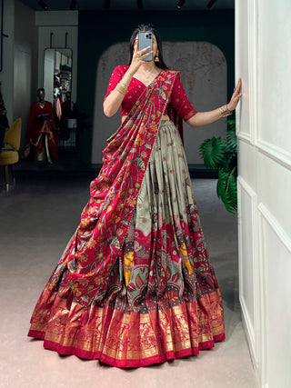 Fair Green Kalamkari Print Lehenga ClothsVilla