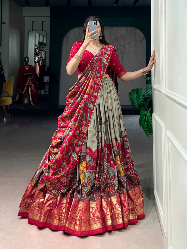 Fair Green Kalamkari Print Lehenga ClothsVilla