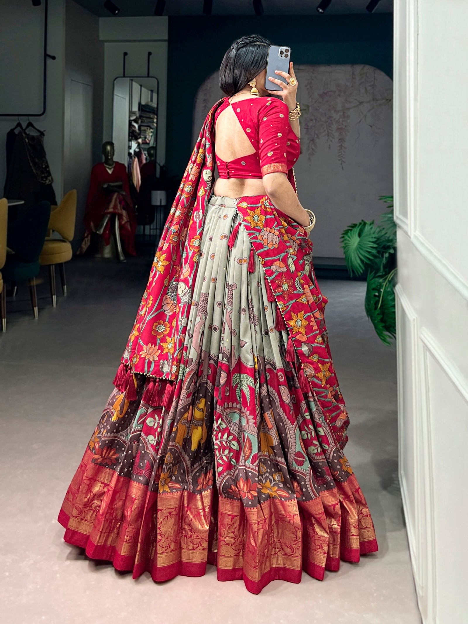 Fair Green Kalamkari Print Lehenga ClothsVilla