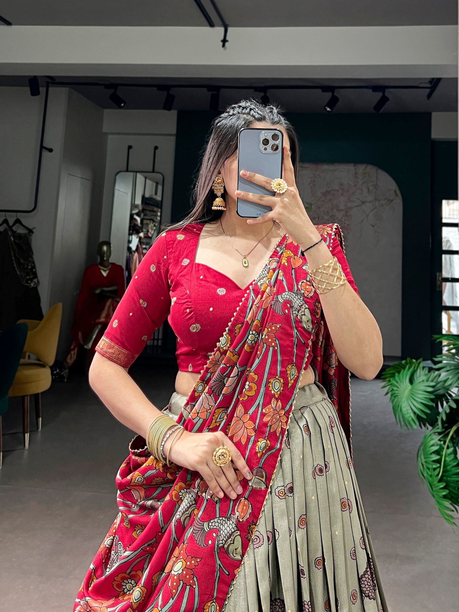 Fair Green Kalamkari Print Lehenga ClothsVilla