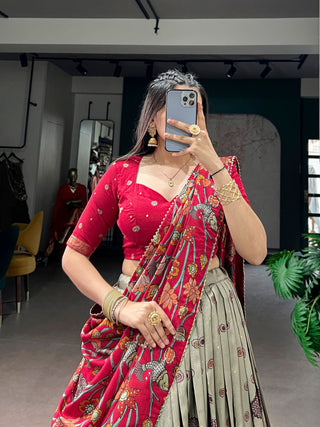 Fair Green Kalamkari Print Lehenga ClothsVilla