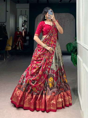 Fair Green Kalamkari Print Lehenga ClothsVilla