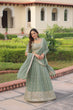 Load image into Gallery viewer, Fair Green Premium Faux Georgette Fully Stitched Lehenga with Sequins &amp; Zari Multi Embroidery, Unstitched Blouse, and Matching Embroidered Dupatta ClothsVilla