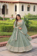 Load image into Gallery viewer, Fair Green Premium Faux Georgette Fully Stitched Lehenga with Sequins &amp; Zari Multi Embroidery, Unstitched Blouse, and Matching Embroidered Dupatta ClothsVilla