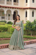 Load image into Gallery viewer, Fair Green Premium Faux Georgette Fully Stitched Lehenga with Sequins &amp; Zari Multi Embroidery, Unstitched Blouse, and Matching Embroidered Dupatta ClothsVilla