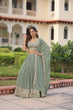 Load image into Gallery viewer, Fair Green Premium Faux Georgette Fully Stitched Lehenga with Sequins &amp; Zari Multi Embroidery, Unstitched Blouse, and Matching Embroidered Dupatta ClothsVilla