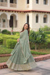 Load image into Gallery viewer, Fair Green Premium Faux Georgette Fully Stitched Lehenga with Sequins &amp; Zari Multi Embroidery, Unstitched Blouse, and Matching Embroidered Dupatta ClothsVilla