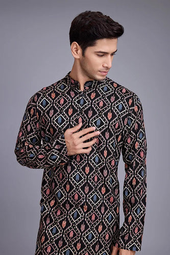 Designer Printed Black Color Kurta for Mens Wear Collection Clothsvilla