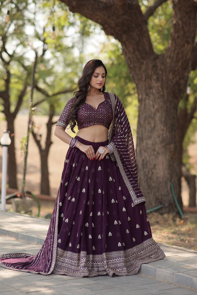 Faux Blooming Embroidered Lehenga Choli Set with Sequin Work ClothsVilla