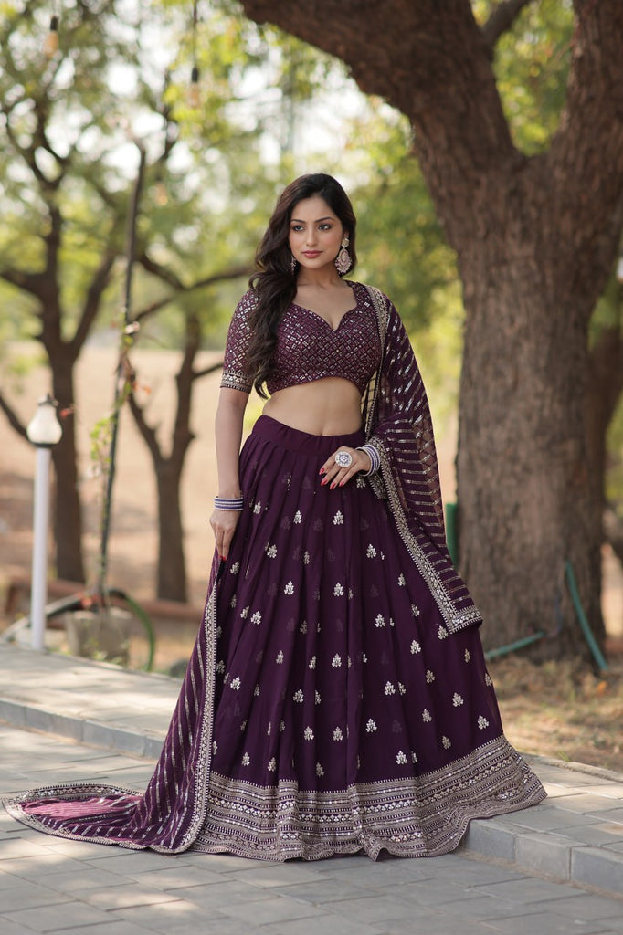 Faux Blooming Embroidered Lehenga Choli Set with Sequin Work ClothsVilla