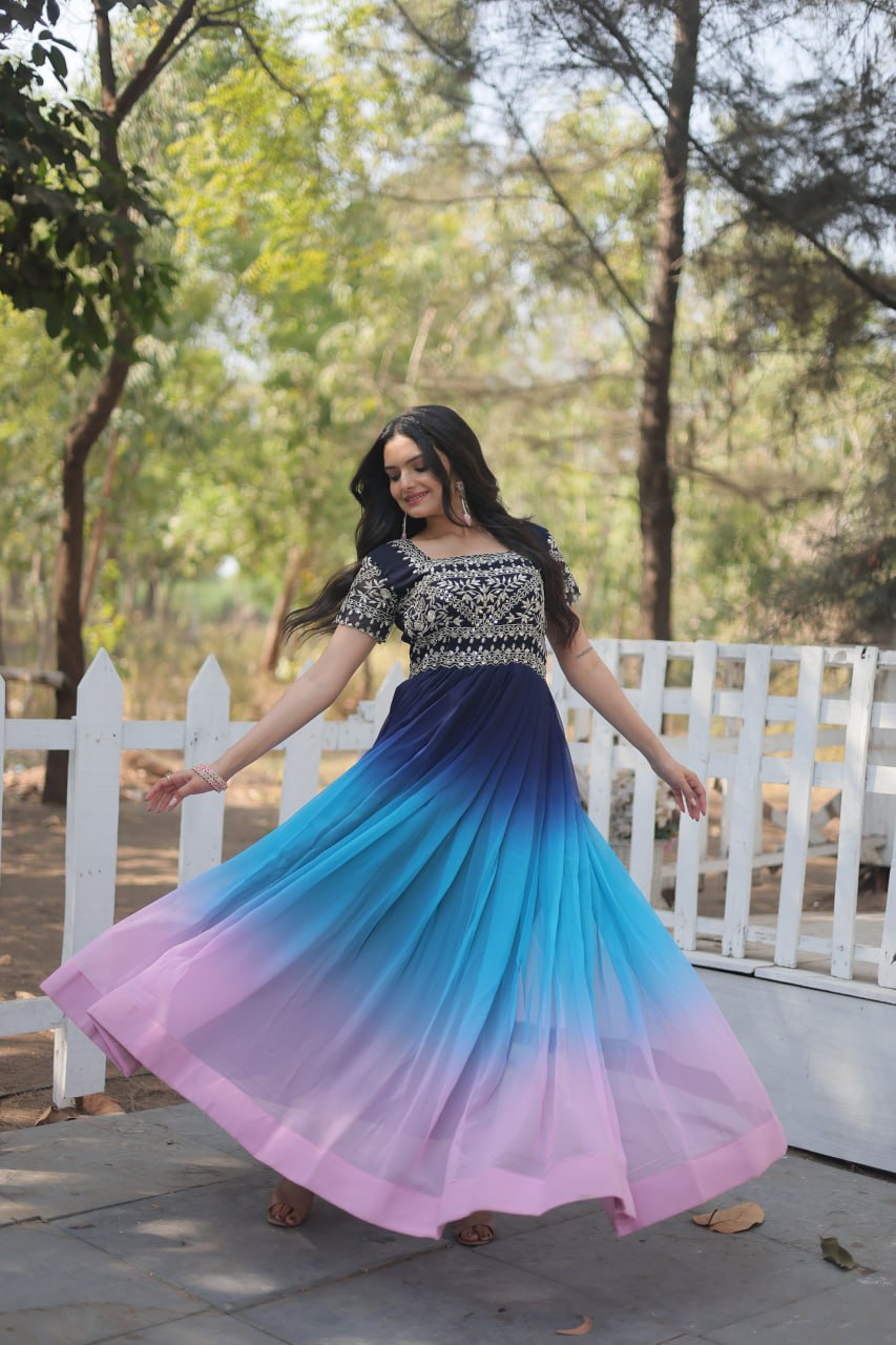 Faux Blooming Embroidered Zari Sequin Gown ClothsVilla