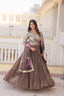Faux Georgette Beige Lehenga Choli Set with Sequin Embroidery and Digital Print Dupatta ClothsVilla