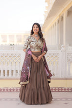 Load image into Gallery viewer, Faux Georgette Beige Lehenga Choli Set with Sequin Embroidery and Digital Print Dupatta ClothsVilla