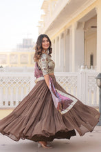 Load image into Gallery viewer, Faux Georgette Beige Lehenga Choli Set with Sequin Embroidery and Digital Print Dupatta ClothsVilla