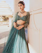 Load image into Gallery viewer, Faux Georgette Bottle Green Lehenga Choli Dupatta Set with Sequin &amp; Jari Embroidery, 4 Meter Flair ClothsVilla
