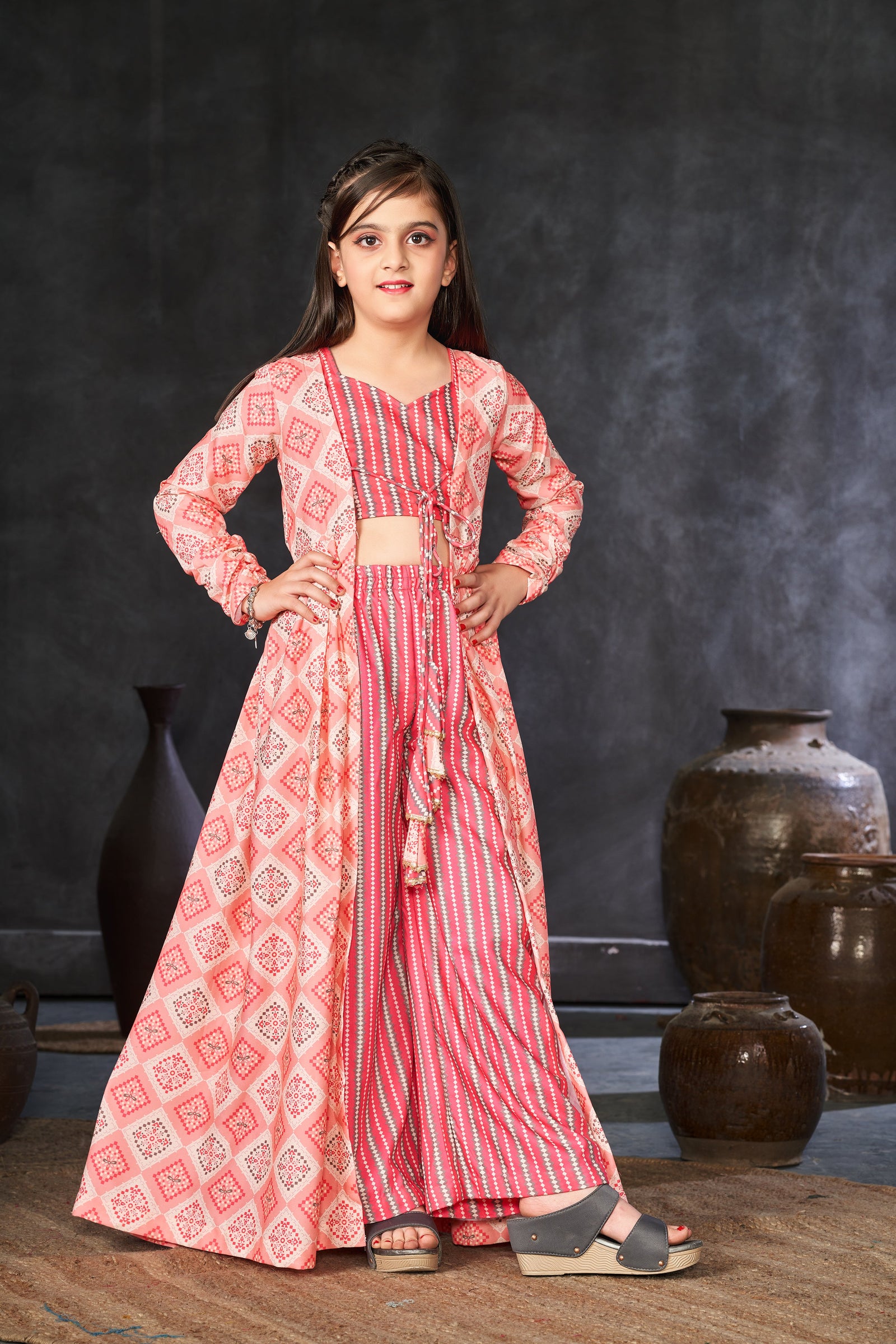 Faux Georgette Digital Print Shrug Set Indo-Western Gown for Girls Clothsvilla