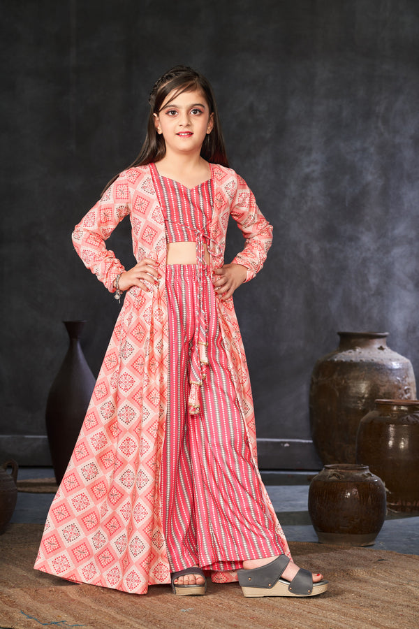 Faux Georgette Digital Print Shrug Set Indo-Western Gown for Girls Clothsvilla