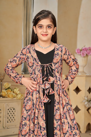 Faux Georgette Digital Print Shrug Set Indo-Western Gown for Girls Clothsvilla