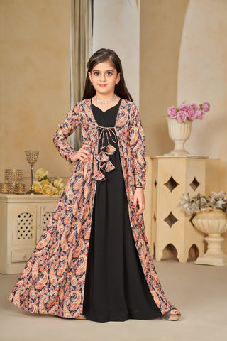 Faux Georgette Digital Print Shrug Set Indo-Western Gown for Girls Clothsvilla