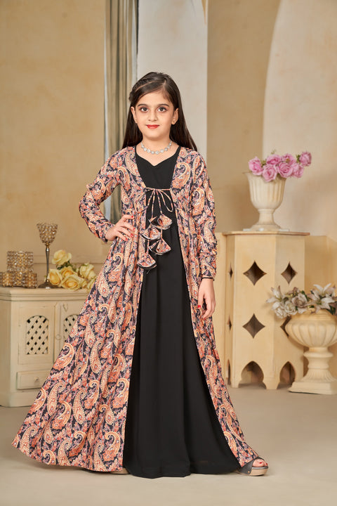 Faux Georgette Digital Print Shrug Set Indo-Western Gown for Girls Clothsvilla Main image