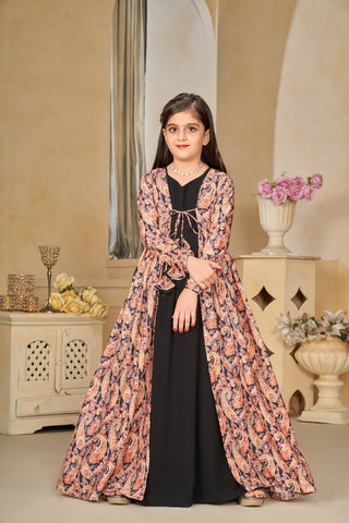 Faux Georgette Digital Print Shrug Set Indo-Western Gown for Girls Clothsvilla