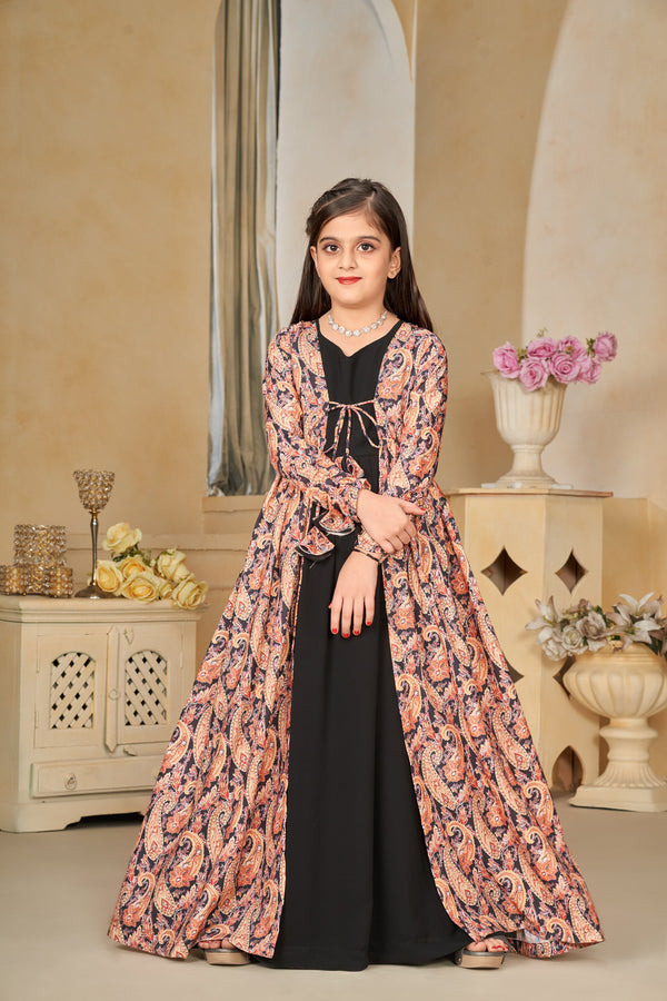 Faux Georgette Digital Print Shrug Set Indo-Western Gown for Girls Clothsvilla