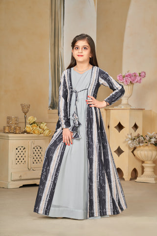Faux Georgette Digital Print Shrug Set Indo-Western Gown for Girls Clothsvilla