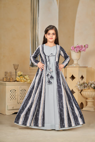 Faux Georgette Digital Print Shrug Set Indo-Western Gown for Girls Clothsvilla