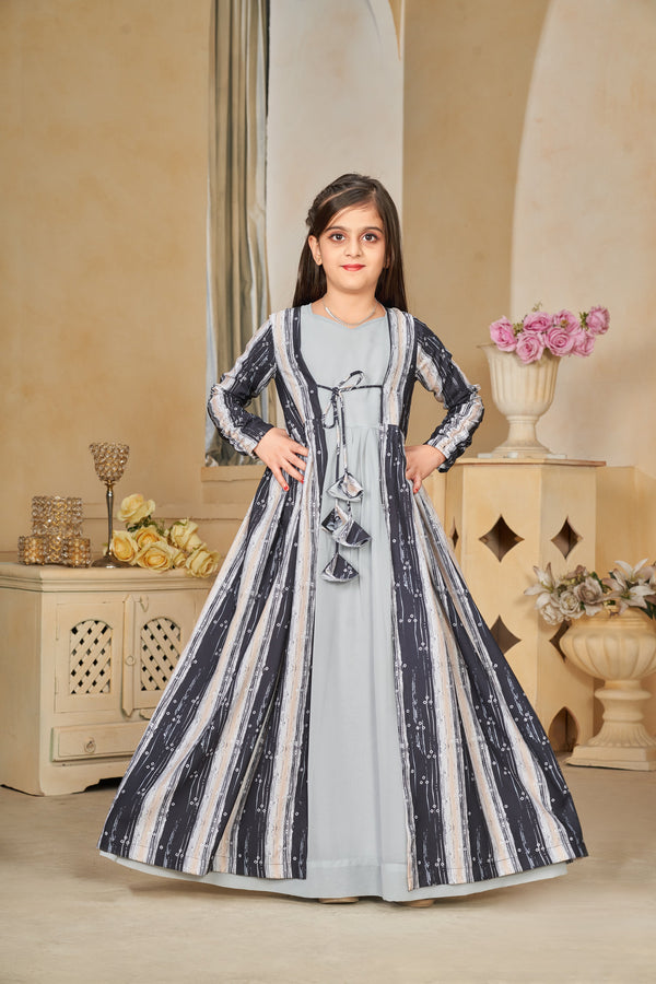 Faux Georgette Digital Print Shrug Set Indo-Western Gown for Girls Clothsvilla