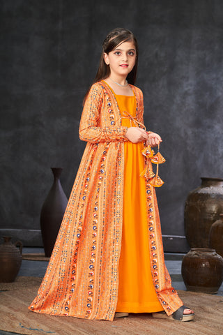 Faux Georgette Digital Print Shrug Set Indo-Western Gown for Girls Clothsvilla
