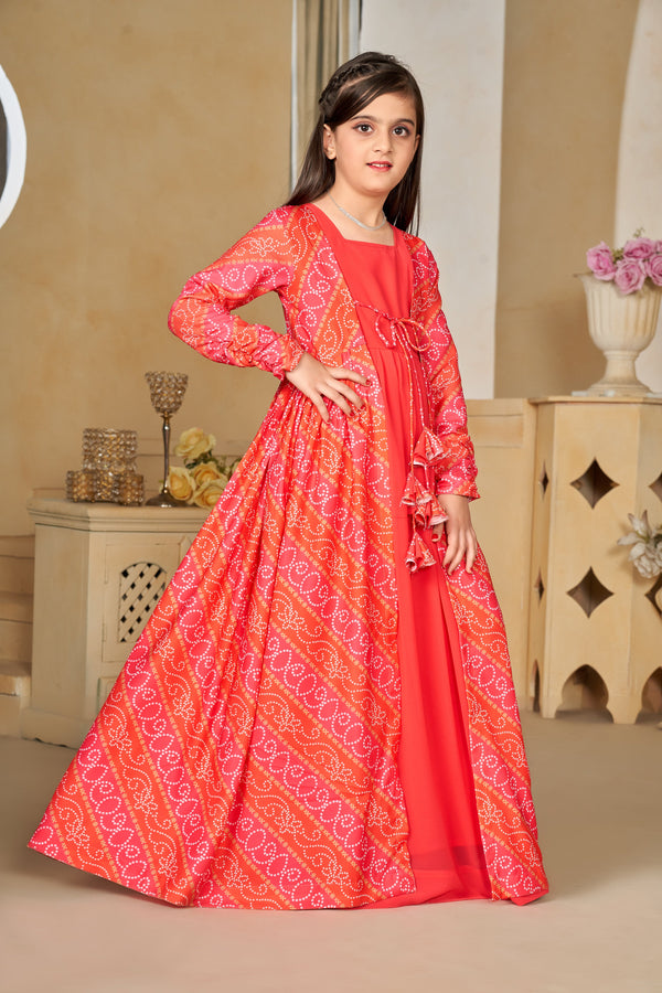 Faux Georgette Digital Print Shrug Set Indo-Western Gown for Girls Clothsvilla